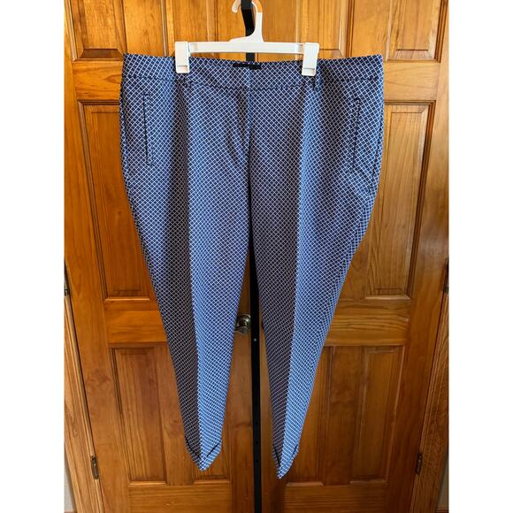 Cynthia Rowley Women’s 20W Blue White Stretch Cropped Ankle Pants NWOT - Picture 1 of 5
